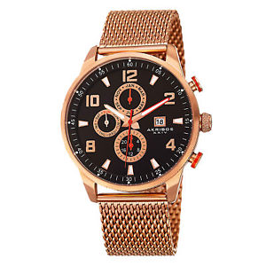 【送料無料】mens akribos xxiv ak784rg swiss multifunction rosetone stainless steel watch