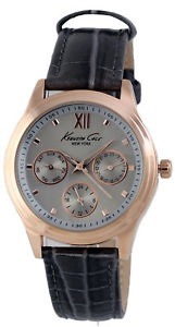 【送料無料】kenneth cole york 10029560 womens multifunction rosegold watch grey leather