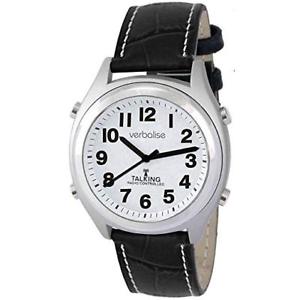 【送料無料】english talking medication reminder watch, radio controlled suture leather strap