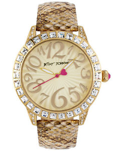 【送料無料】 betsey johnson goldtone crystal watch bj0029205 snakeskin print｜hokushin