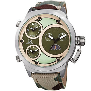 【送料無料】mens joshua amp; sons jx131gn triple time zone moon phase quartz camouflage watch｜hokushin