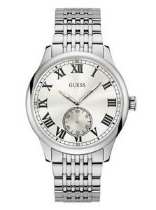 【送料無料】guess u1078g1 mens silver tone roman numerals stainless steel classic watch