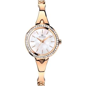 【送料無料】accurist ladies rose gold plated quartz crystal set bezel watch 8111