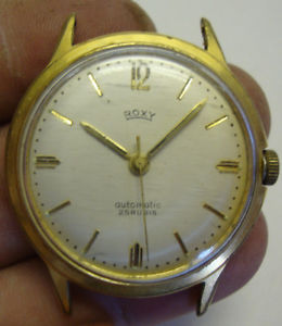 【送料無料】vintage gents automatic roxy 25 jewel wristwatch gold plated stainless steel|hokushin