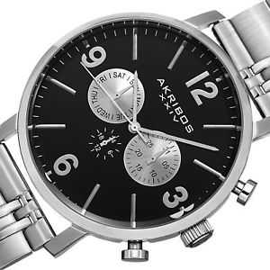 【送料無料】neues angebotmens akribos xxiv ak782ssb swiss multifunction dual time stainless steel watch|hokushin
