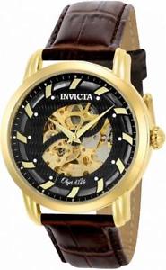 【送料無料】invicta objet d art 22634 mens round skeleton automatic brown leather watch 18,186円
