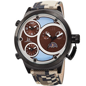 【送料無料】mens joshua amp; sons jx131br triple time zone moon phase quartz camouflage watch|hokushin
