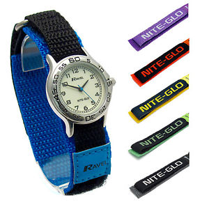 【送料無料】ravel kids easyread niteglo watch hook amp; loop sports strap choice of 6 colours|hokushin