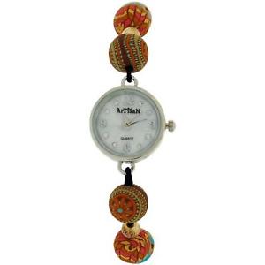 【送料無料】artisan beads ladies girl hand drawn pattern bead elasticated wrist watch toc156｜hokushin