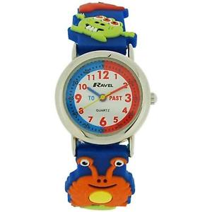 【貨物輸送無料】ravel time teacher kids boys 3d monster design blue rubber strap watch r151360 腕時計-男女兼用腕時計