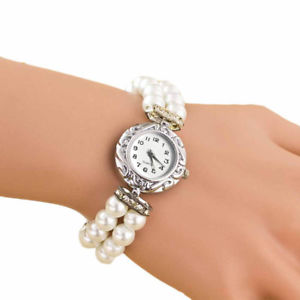 【貨物輸送無料】elegant czech glass pearl 2 strand beaded wrist watch 男女兼用腕時計-腕時計