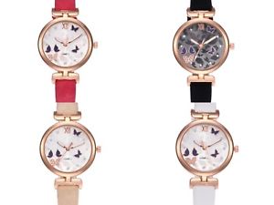 【送料無料】ladies women girl butterfly animals crystal thin fashion pu leather watch uk｜hokushin 11,886円