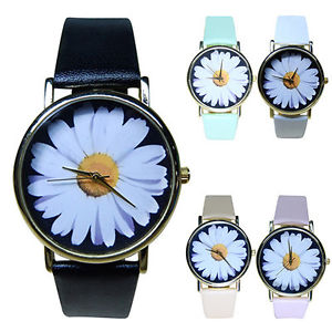 【送料無料】elegante damenuhr sonnenblume blume uhr goldfarben wei schwarz rosa minz｜hokushin