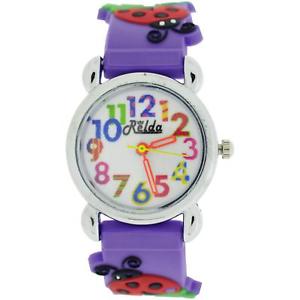【送料無料】relda childrens girls 3d ladybird on purple silicone strap watch rel105|hokushin
