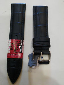 【送料無料】cinturino per orologio in pelle blu stampa coccodrillo 22mm , nuovo｜hokushin