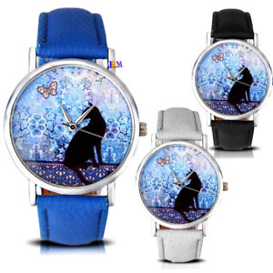 【貨物輸送無料】ladies women girls fashion  cartoon cat pattern analog gift for her wrist watch 男女兼用腕時計-腕時計