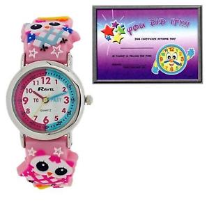 【送料無料】ravel time teacher 3d owl pink rubber strap watch telling time award r151374|hokushin