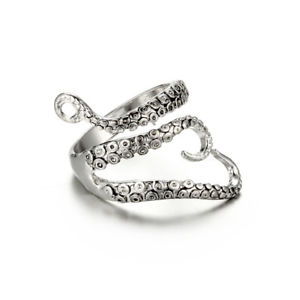 【送料無料】punk antique silver ring octopus tentacles opening adjustable finger rings for w｜hokushin