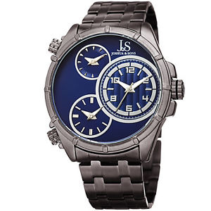 【送料無料】mens joshua amp; sons jx128gnbu triple time zone stainless steel bracelet watch｜hokushin