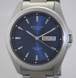 【送料無料】regent f526 day date steel saphirglas herrenuhr 10 atm wr neu｜hokushin