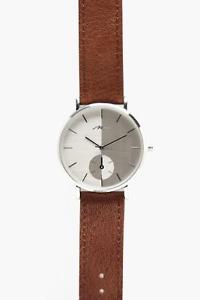 【送料無料】boohoo mens slim silver watch with tan strap in tan size one size｜hokushin