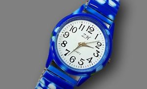 【貨物輸送無料】ds orologio polso bracciale ragazzo ragazza moda elastico fantasia fiori blu lac 男女兼用腕時計-腕時計