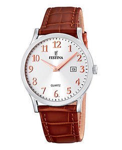 【送料無料】festina f165203 herrenuhr klassiker mi rose leder schwarz neu|hokushin