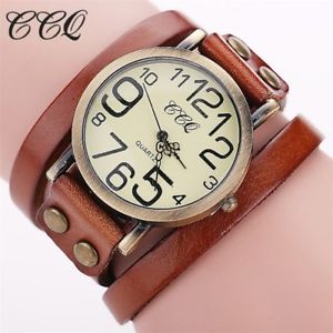 【送料無料】ccq fashion vintage cow leather bracelet watches women dress wristwatch quartz w|hokushin