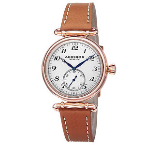 【送料無料】 womens akribos xxiv ak704br elegant swiss quartz brown leather strap watch|hokushin