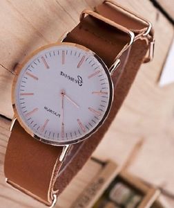 【送料無料】ultrathin khaki or bla leather belt geneva classic simple men wrist watches|hokushin