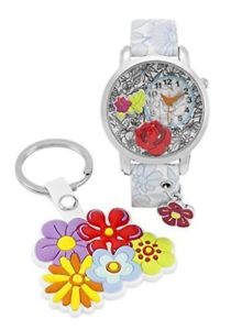【送料無料】time design kids children quartz analogue floral watch key ring set gift present|hokushin