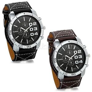 【送料無料】mens army military leather strap quartz decoration analog wrist watch watches|hokushin