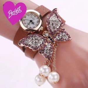 【送料無料】watch for women leather quartz luxury butterfly wristwatch bracelet|hokushin