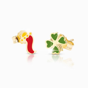 【送料無料】neues angebotorecchini earring le beb fortuna corno e quadrifoglio pmg055|hokushin