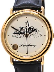 【送料無料】wartburg sonderuhr unesco welterbe mit original mauerstein schwarz gold 35mm|hokushin