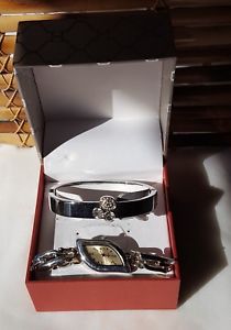 【貨物輸送無料】womens silver wrist watch bracelet set jewelry crystals accessorize dressy gifts 腕時計-男女兼用腕時計