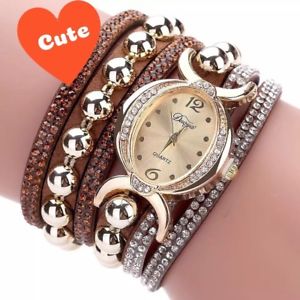 【送料無料】watchquartz for women gold rhinestone leather wrist ladies casual pearl vintage|hokushin