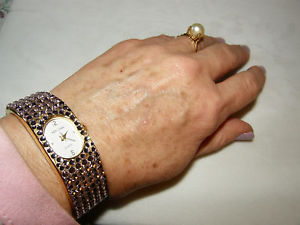 【送料無料】bracelet cuff watch glittering pink austrian crystal easy on side hinge|hokushin