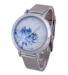 【送料無料】montre femme argent lotus bleu avec strass japa fashion jewelry｜hokushin