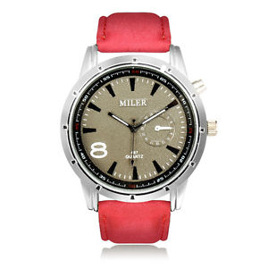 【貨物輸送無料】miler a87 sport round pu leather women men quartz wrist watch 腕時計-男女兼用腕時計