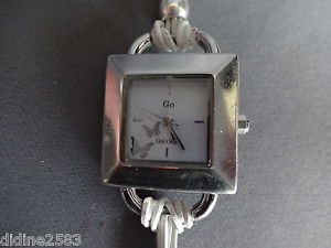 【送料無料】go only girl montre bracelet cuir cordon blanc gris carre femme woman watch｜hokushin