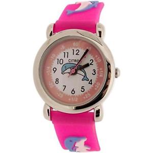 【送料無料】citron analogue kids time teacher dolphin design pink silicone strap watch kid17
