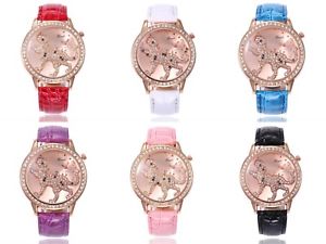 【送料無料】ladies women fashion leopard tiger lion animal gold watch pu leather gift uk｜hokushin