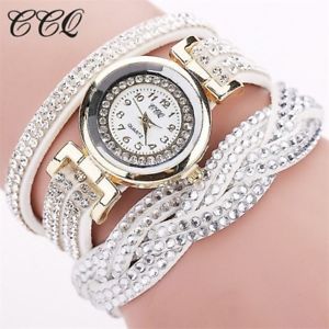 【送料無料】fashion casual quartz women rhinestone watch braided leather bracelet watch gift|hokushin