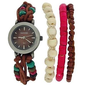 【貨物輸送無料】kahuna ladies brown string bead bracelet watch toggle pull closure aklf00011l 腕時計-男女兼用腕時計