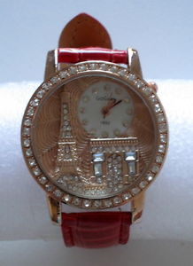【貨物輸送無料】montre fantaisie femme ou adolescente cadran dcor monuments parisiens amp; strass 男女兼用腕時計-腕時計