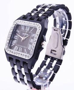 【貨物輸送無料】orologio sinobi santos con strass numeri romani quadrato acciaio anodizzato 男女兼用腕時計-腕時計
