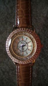 【送料無料】montre marron neuve bracelet cuir femme fantaisie strass|hokushin