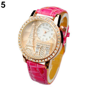 【送料無料】montre rose neuve bracelet cuir femme fantaisie tour eiffel｜hokushin