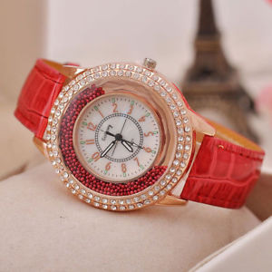 【送料無料】montre rouge neuve bracelet cuir femme fantaisie strass|hokushin